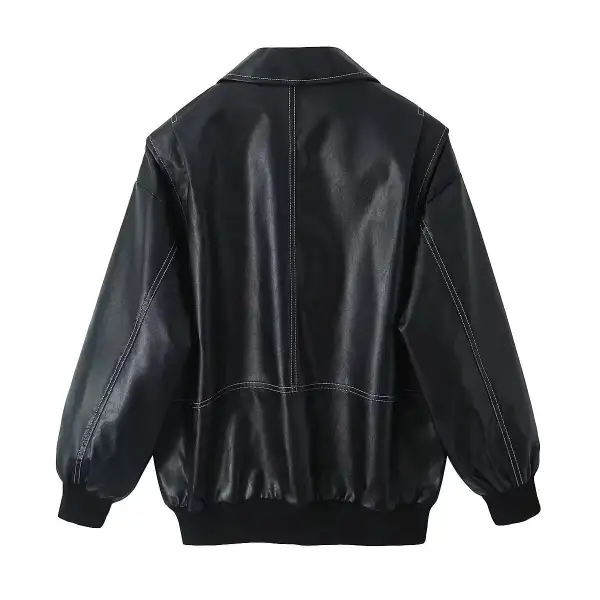 Tailored Faux Leather Zip Front Bomber Jacket