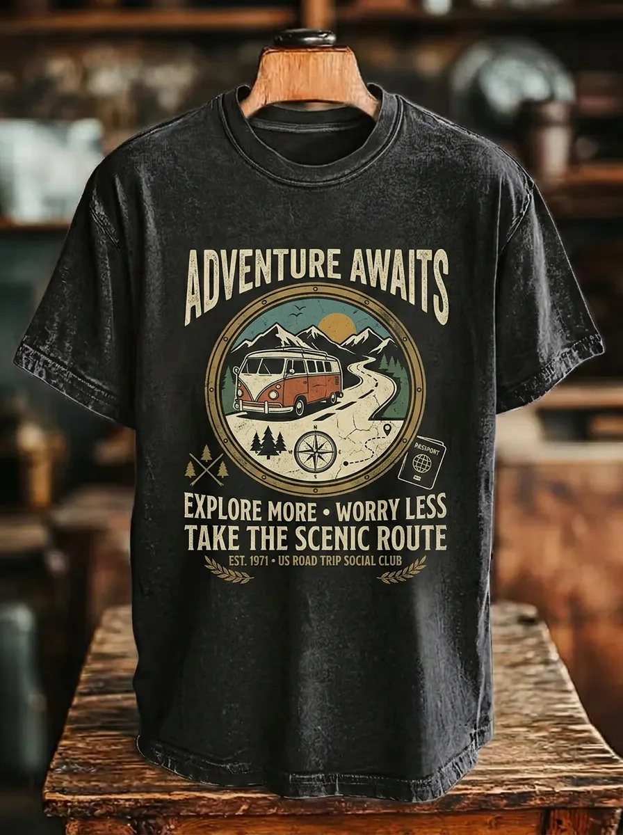 Unisex Adventure Travel Lover Camper Van Printed T-shirt