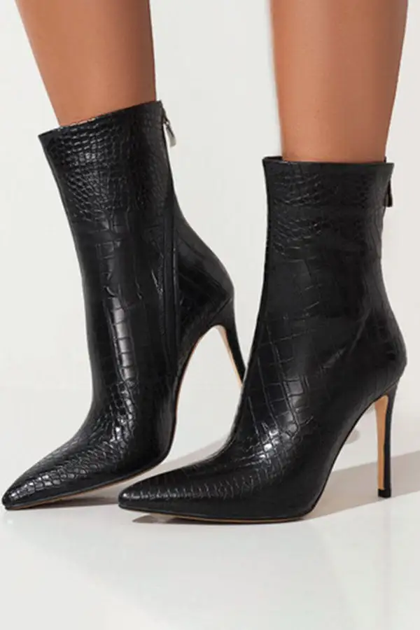 Stone Pattern Zip-Up Boots