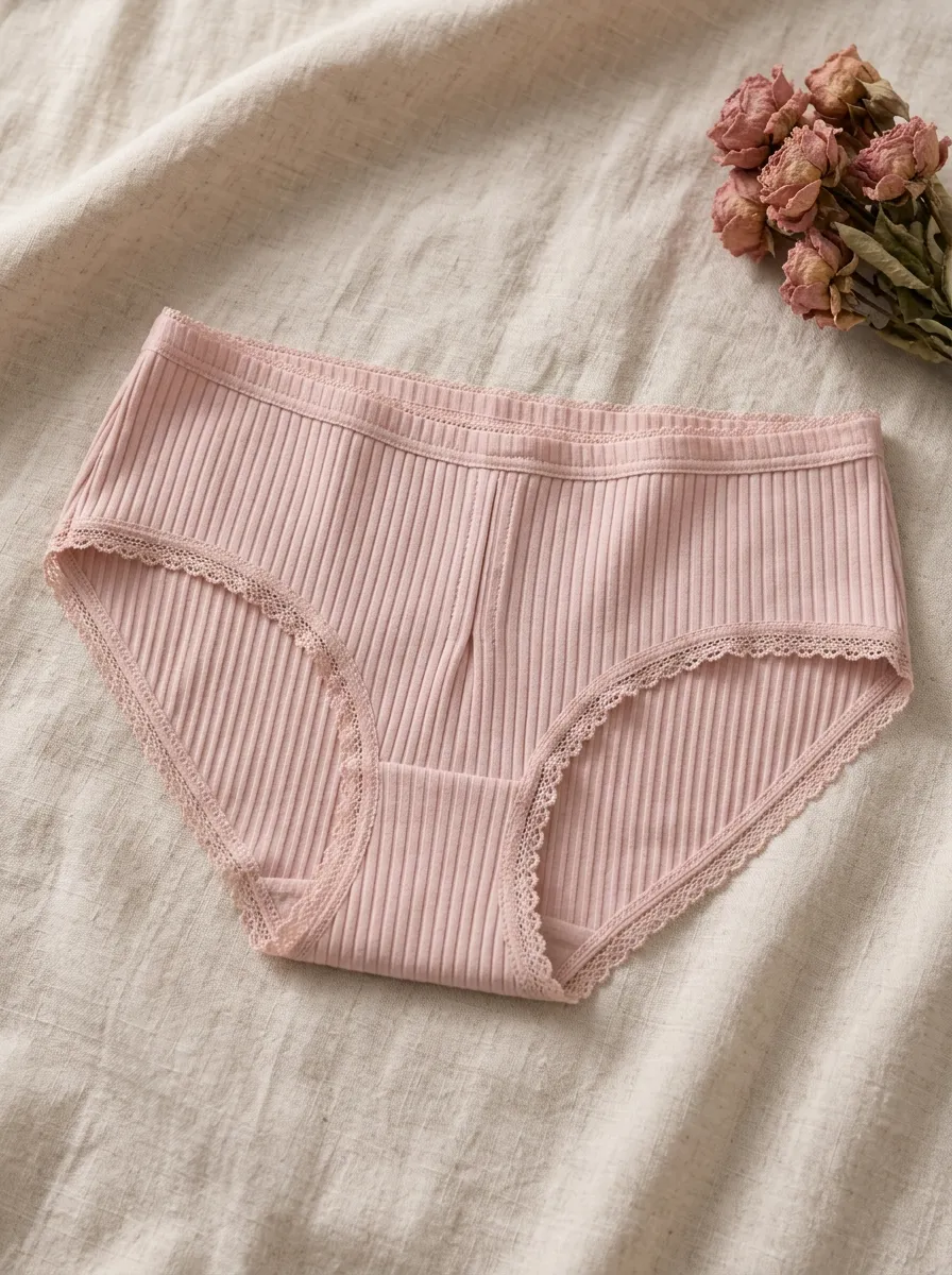 Women's Everyday Ribbed Lace Trim Cotton Panties