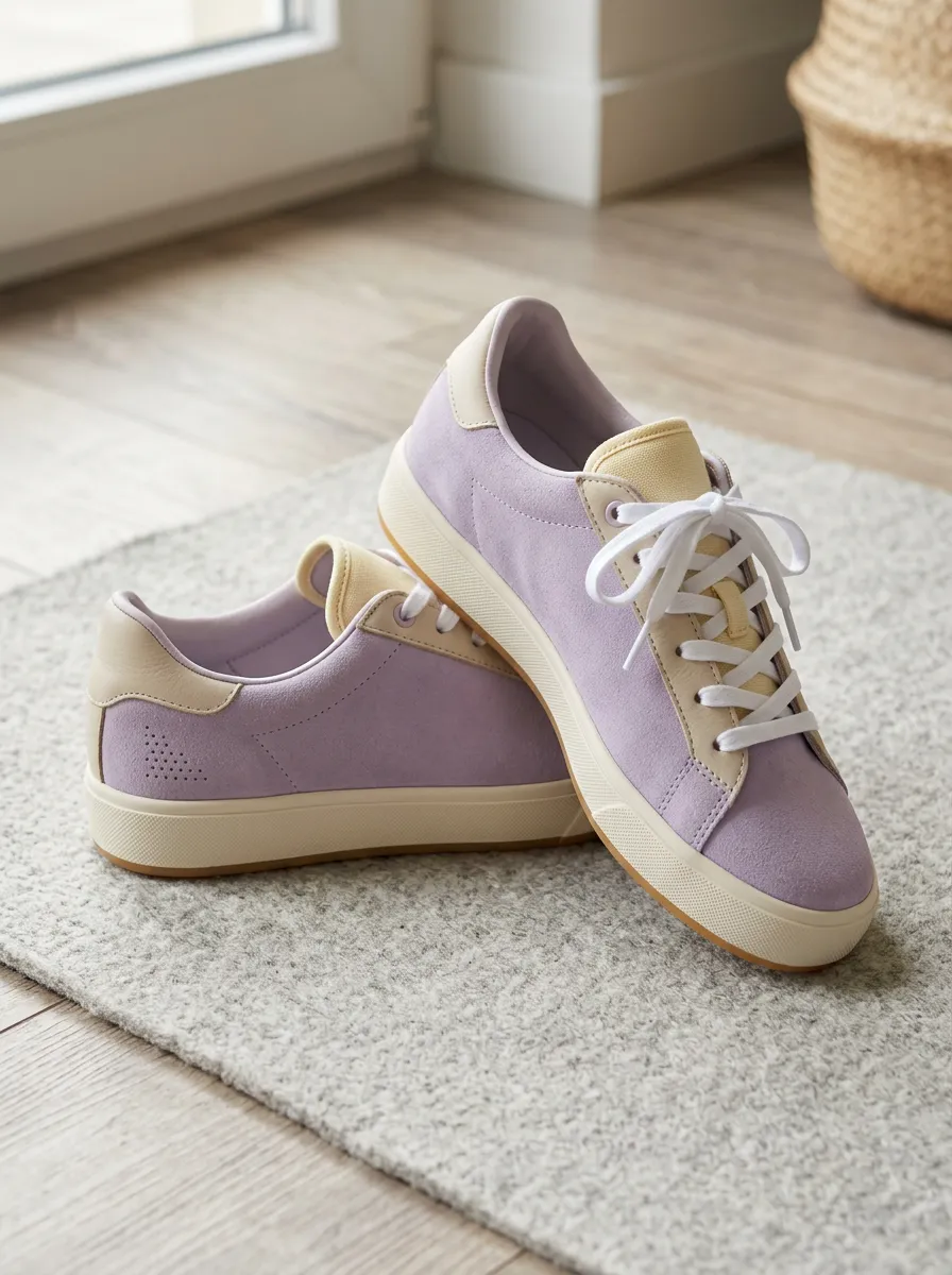 Women's Pastel Purple Suede Lace-up Casual Sneakers