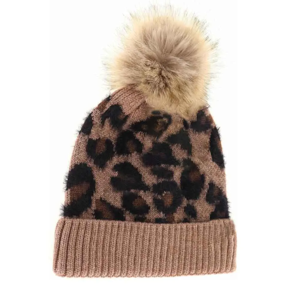 Leopard Print Pom Beanie