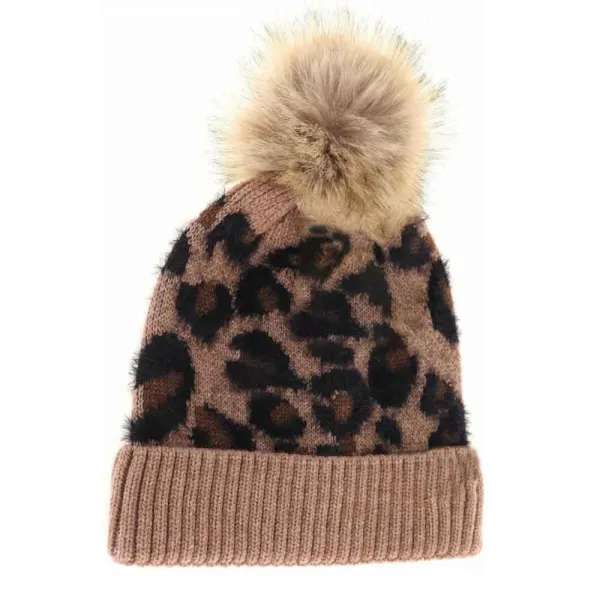 Leopard Print Pom Beanie