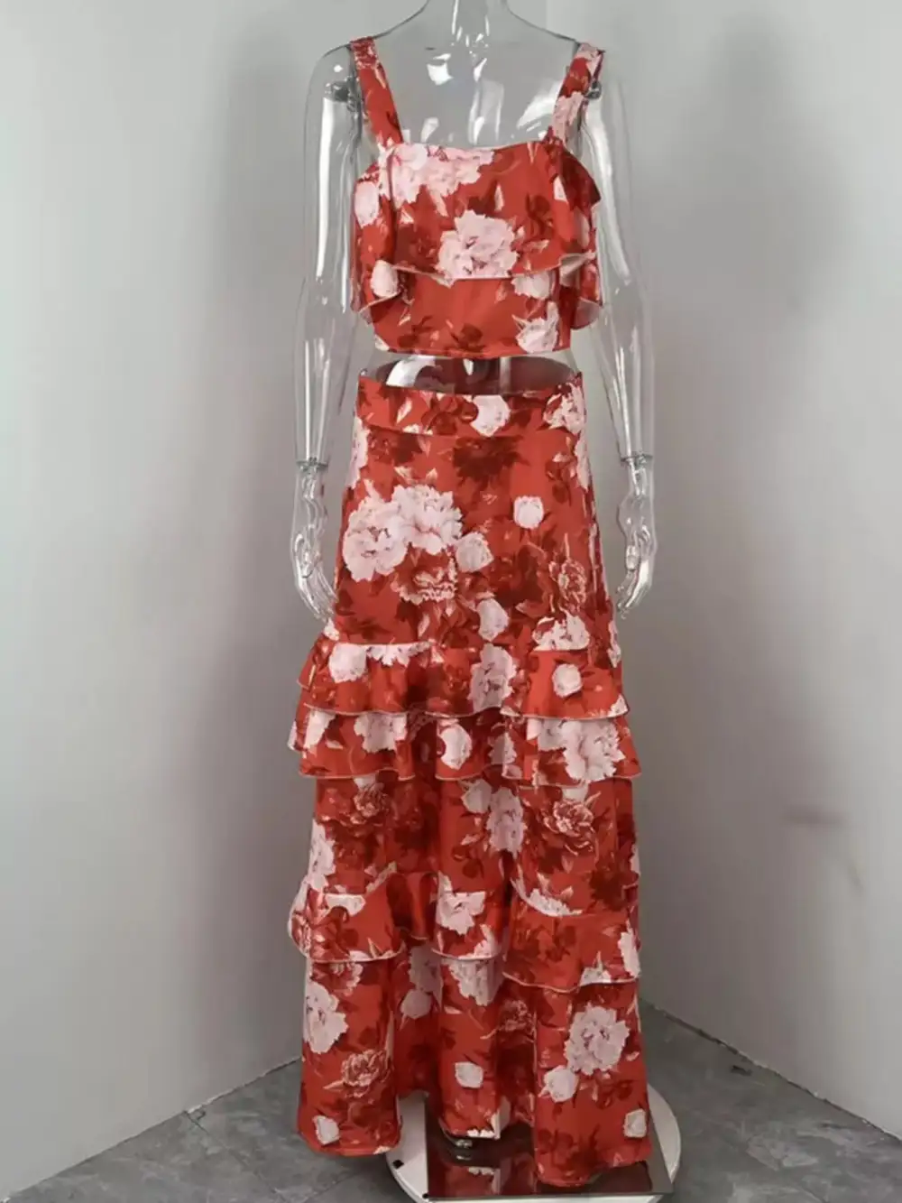 Floral Print Ruffle Cami and Skirt Set