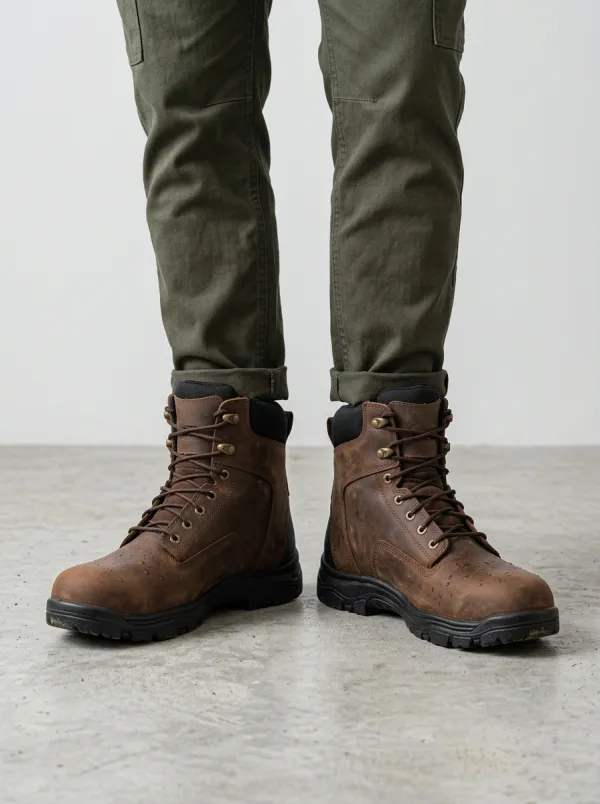 Unisex Brown Leather Waterproof Construction Work Boots
