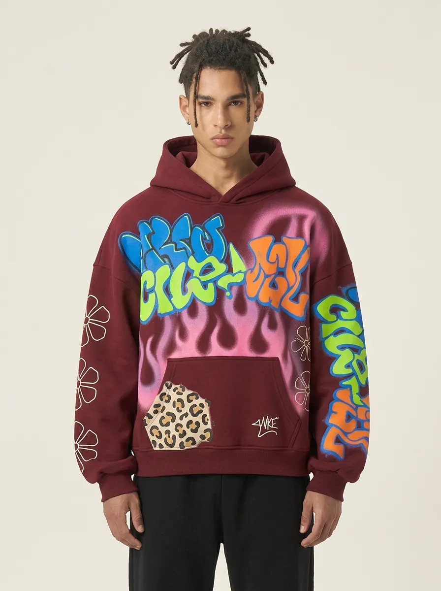 Unisex Streetwear Graffiti Flame Leopard Flower Graphic Hoodie