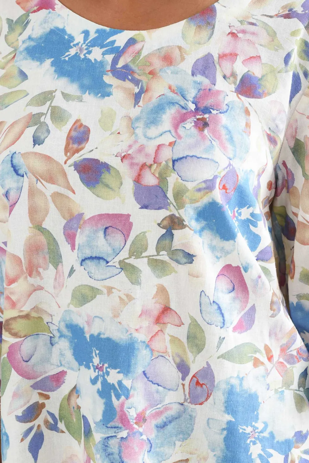 Linen Cotton Blend Floral Ruffle Detail Lightweight Top