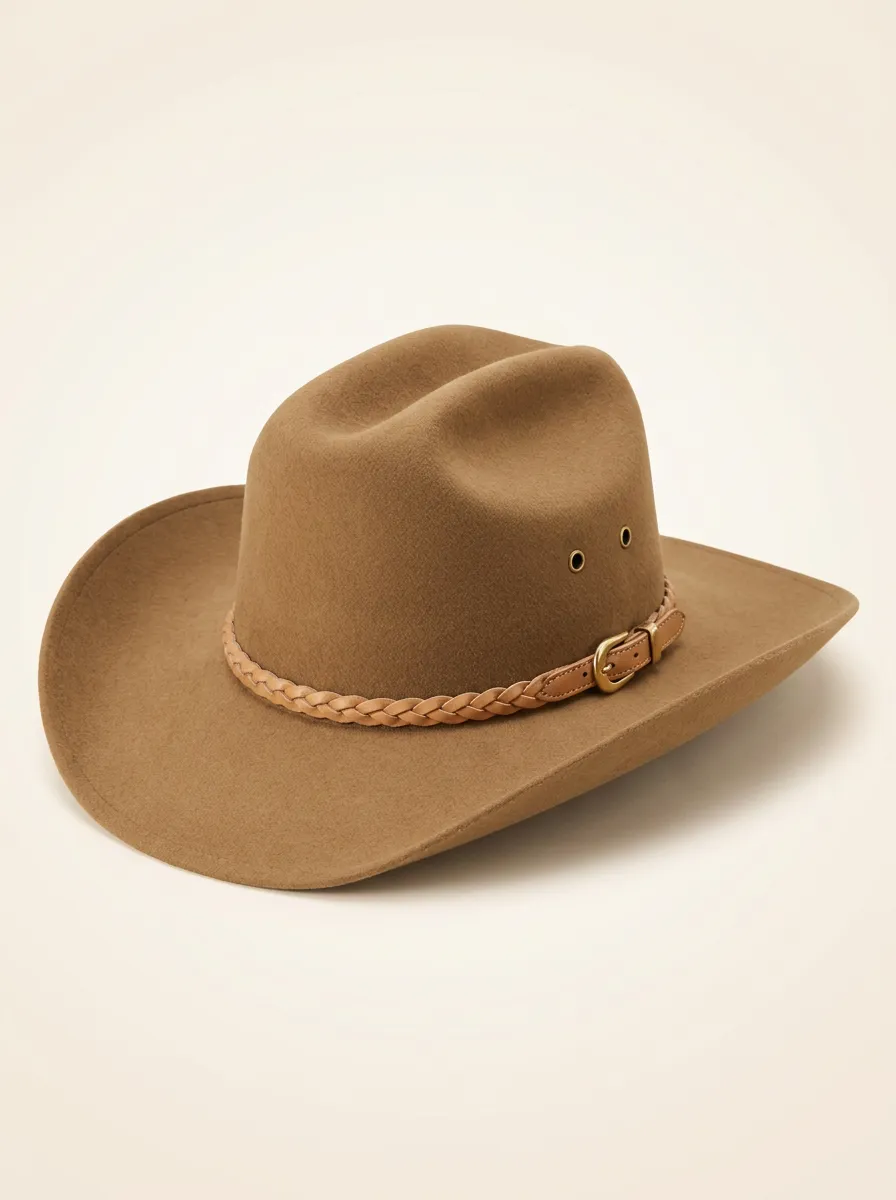 Brown Felt Cowboy Hat with Braided Edge Detail