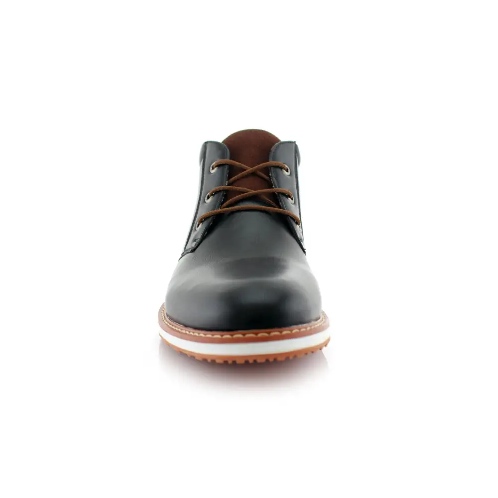 Faux-Leather Two-Tone Lace-Up Chukka Boots