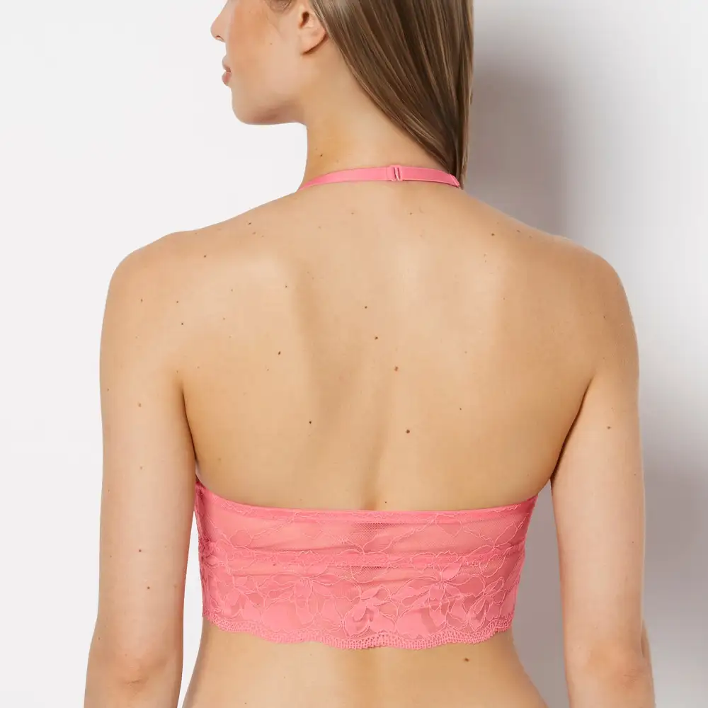 Modern Unlined Halter Bralette With Charmed Lace