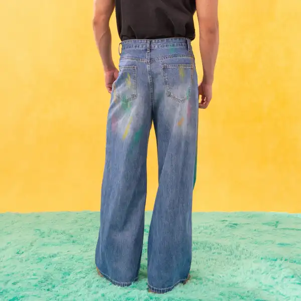 Spray-Paint Wide-Leg Jeans