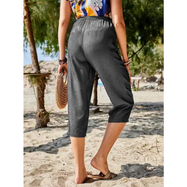 Pocketed Elastic Waist Capris Apparel