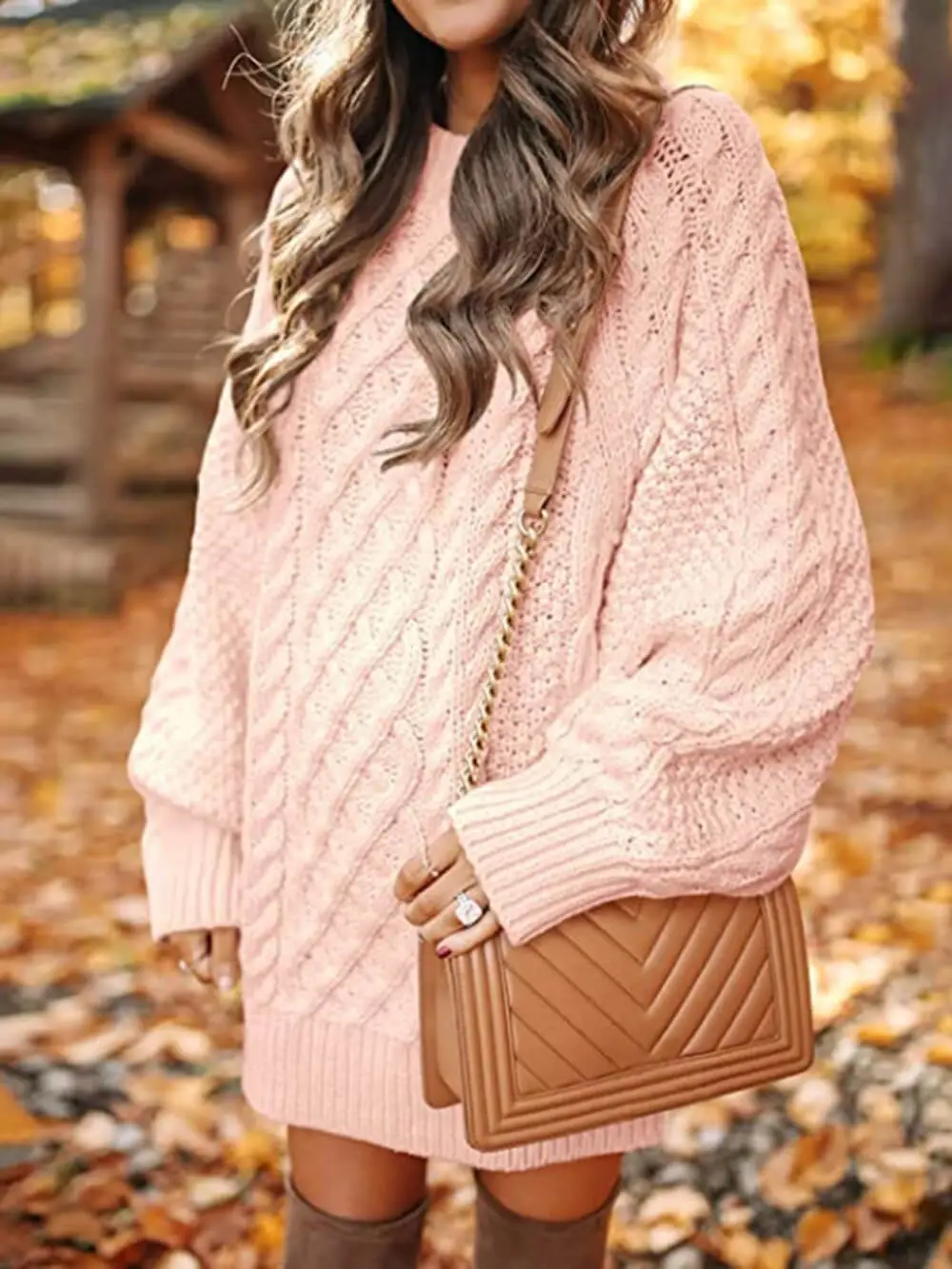 Chunky Cable Knit Round Neck Mini Dress