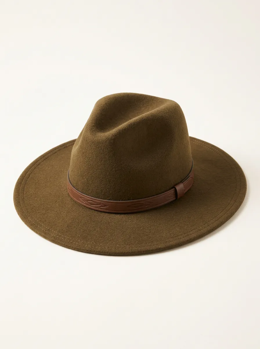 Olive Felt Cowboy Hat with Leather Hatband