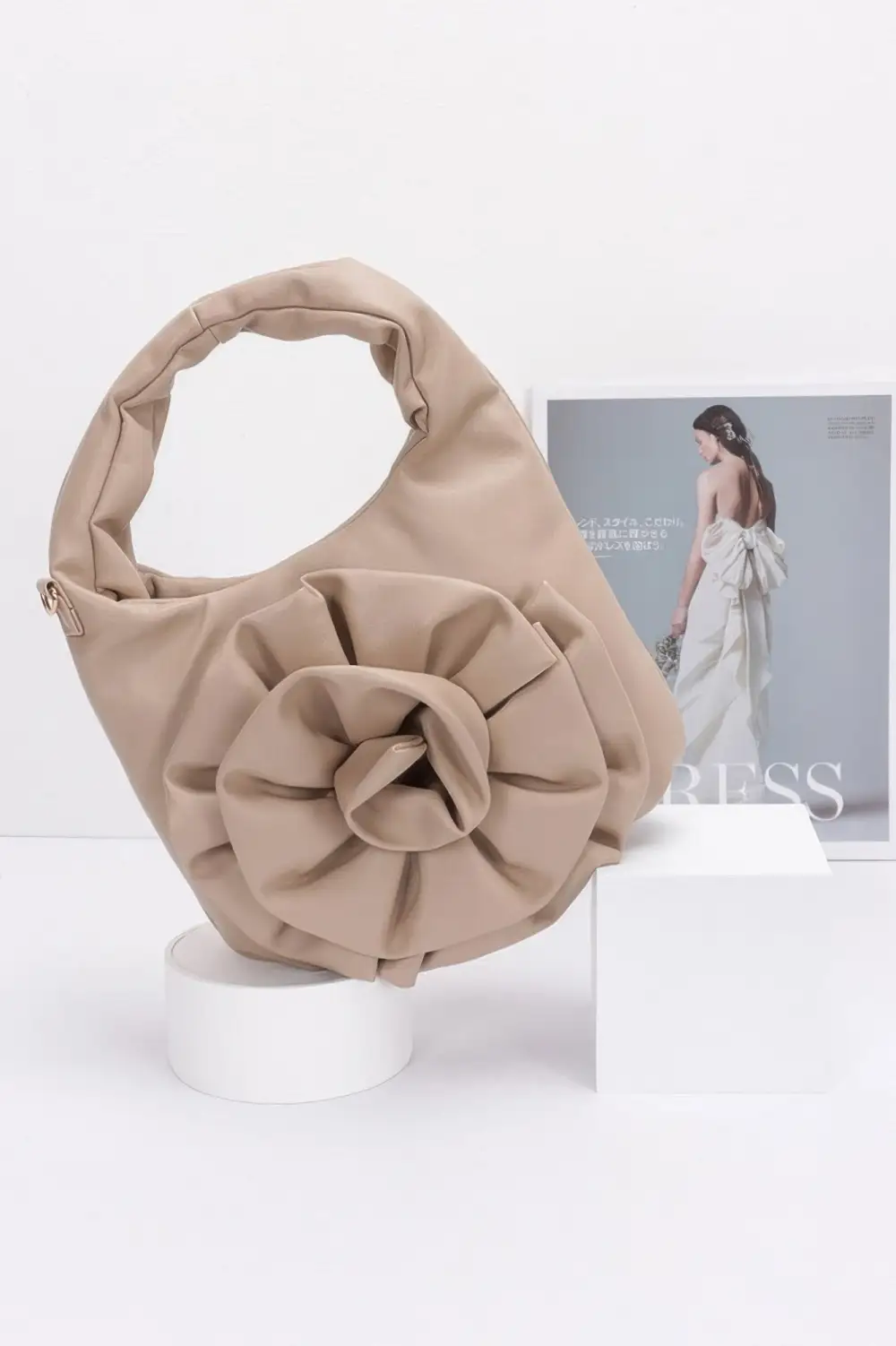 Faux Leather Flower Handle Bag
