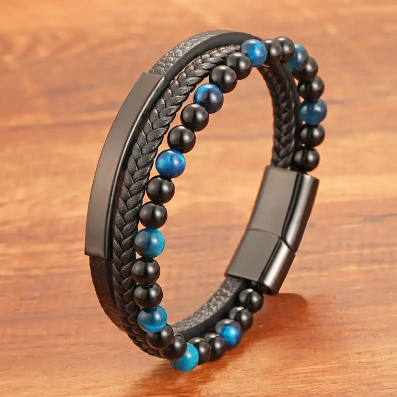 Braided Leather Tiger Eye Multi Layer Bracelet