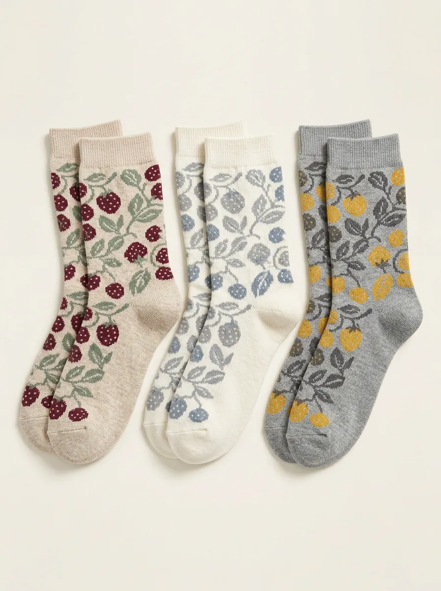 Women's Three-Pair Botanical Berry Crew Sock Set