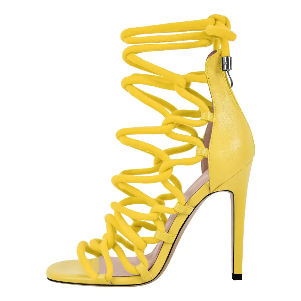Gladiator Round Toe Lace Up Stiletto Sandals