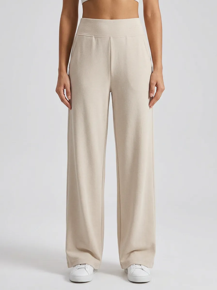 Women's Casual Minimalist Beige Solid Color High Waisted Wide Leg Sweatpants