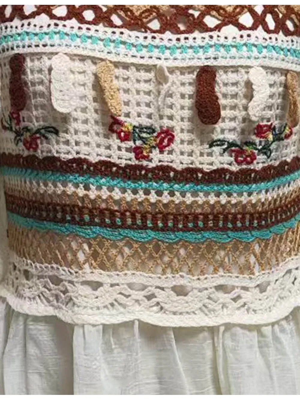 Crochet Embroidery Square Neck Tiered Midi Dress