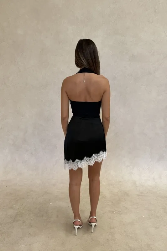 Black Lace-Trim Mini Skirt
