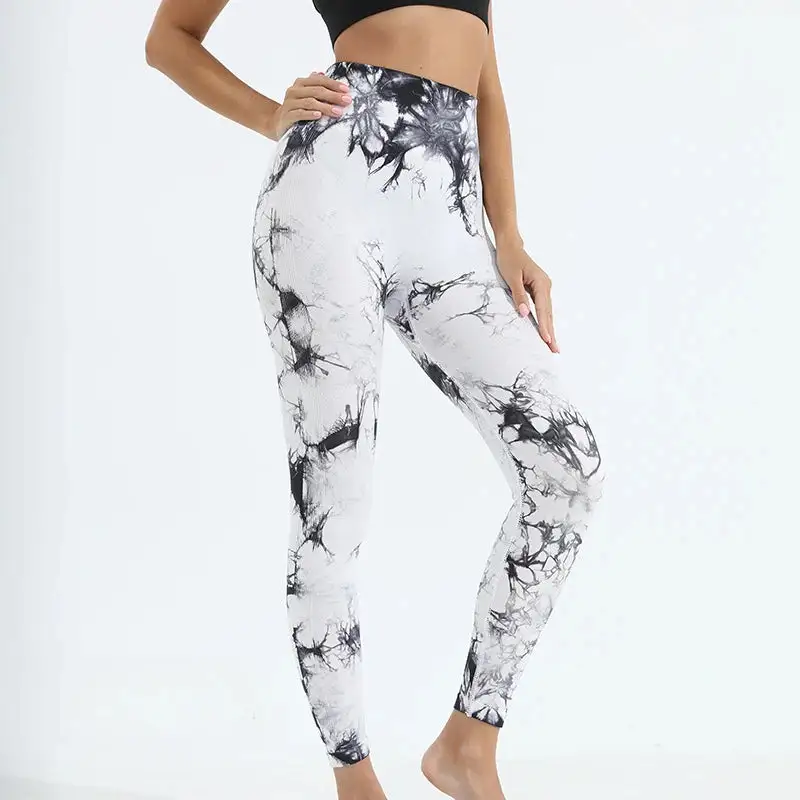 Tie Dye Gym Leggings Seamless Pants Scrunch Sports Fitness High Waist