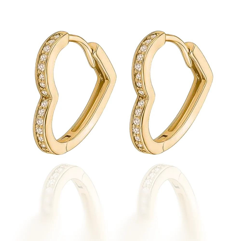 Heart Pave Accent Huggie Earrings