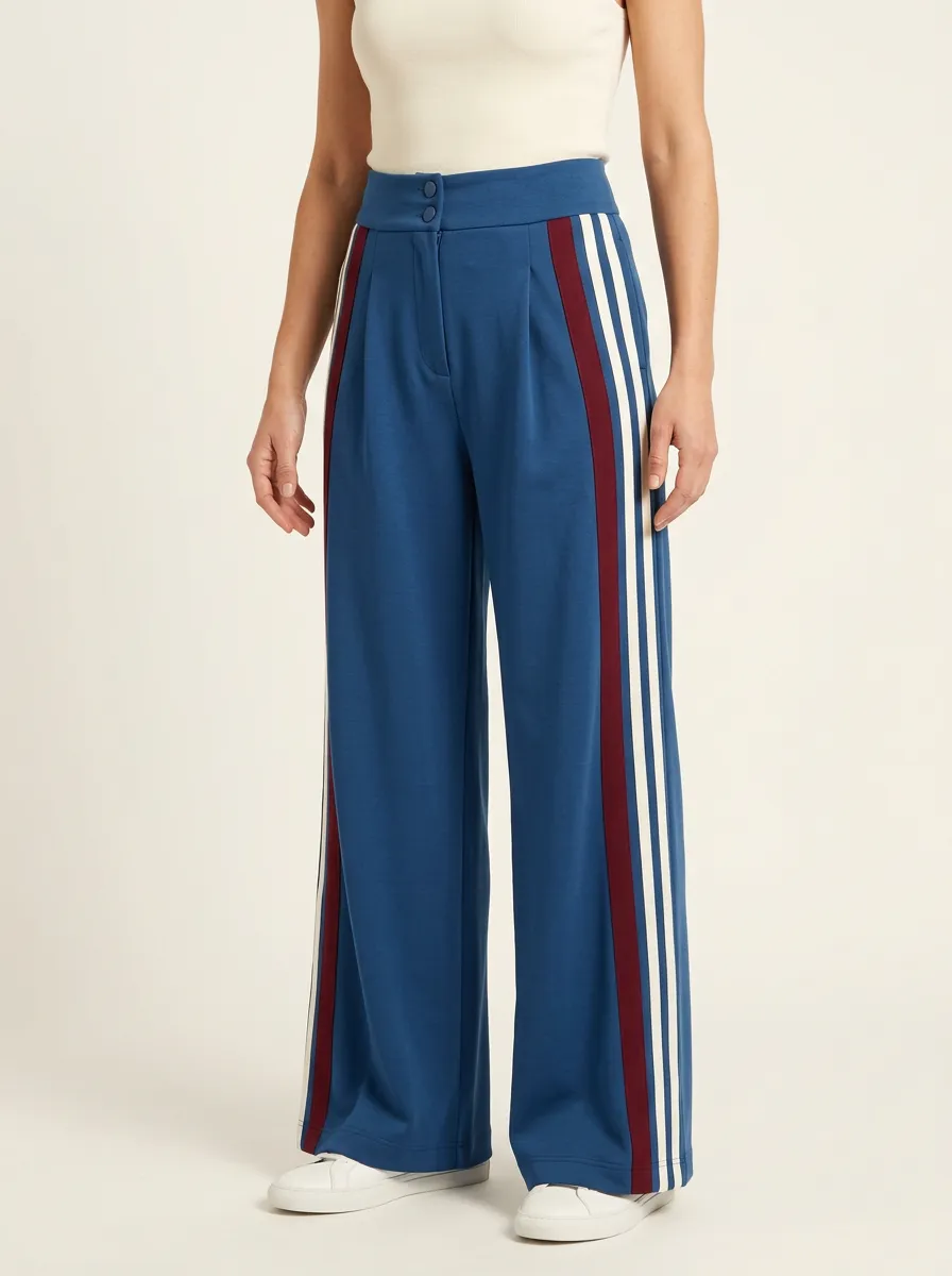 Women's High-Rise Contrast-Panel Pleated Wide-Leg Trousers