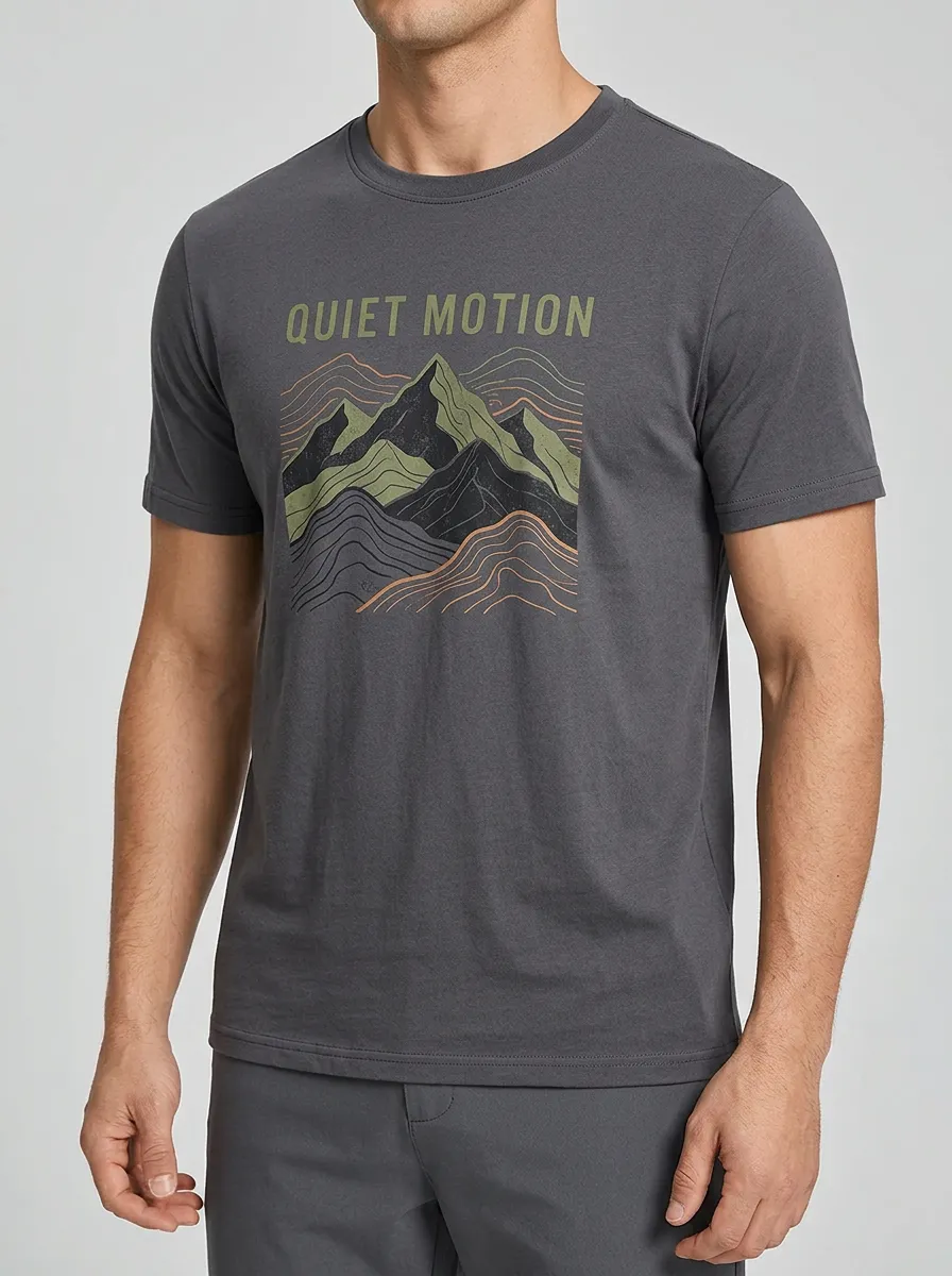 Men's Outdoor Adventure Quiet Motion Mountain Printed T-shirt
