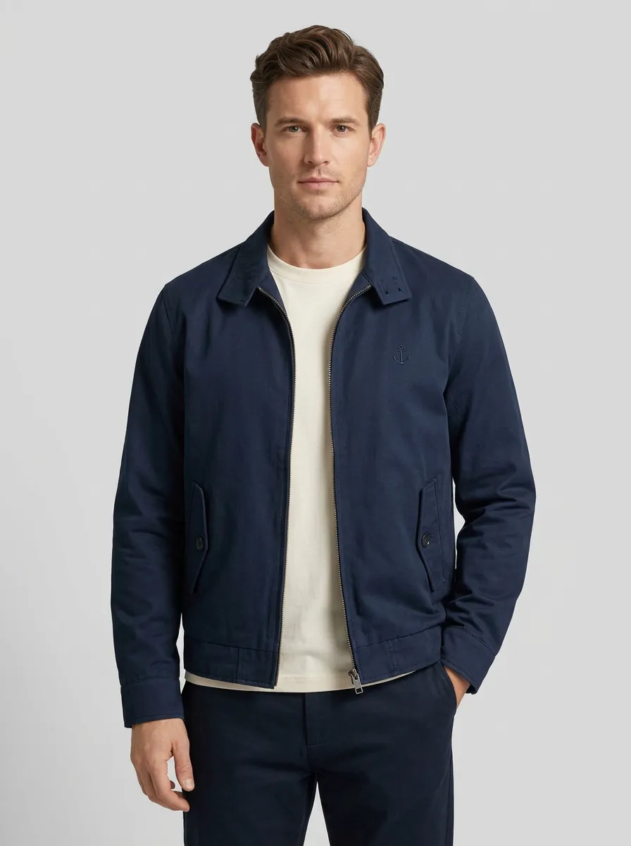 Men's Ridge Nautical Sailor Anchor Embroidered Zip-Up Jacket