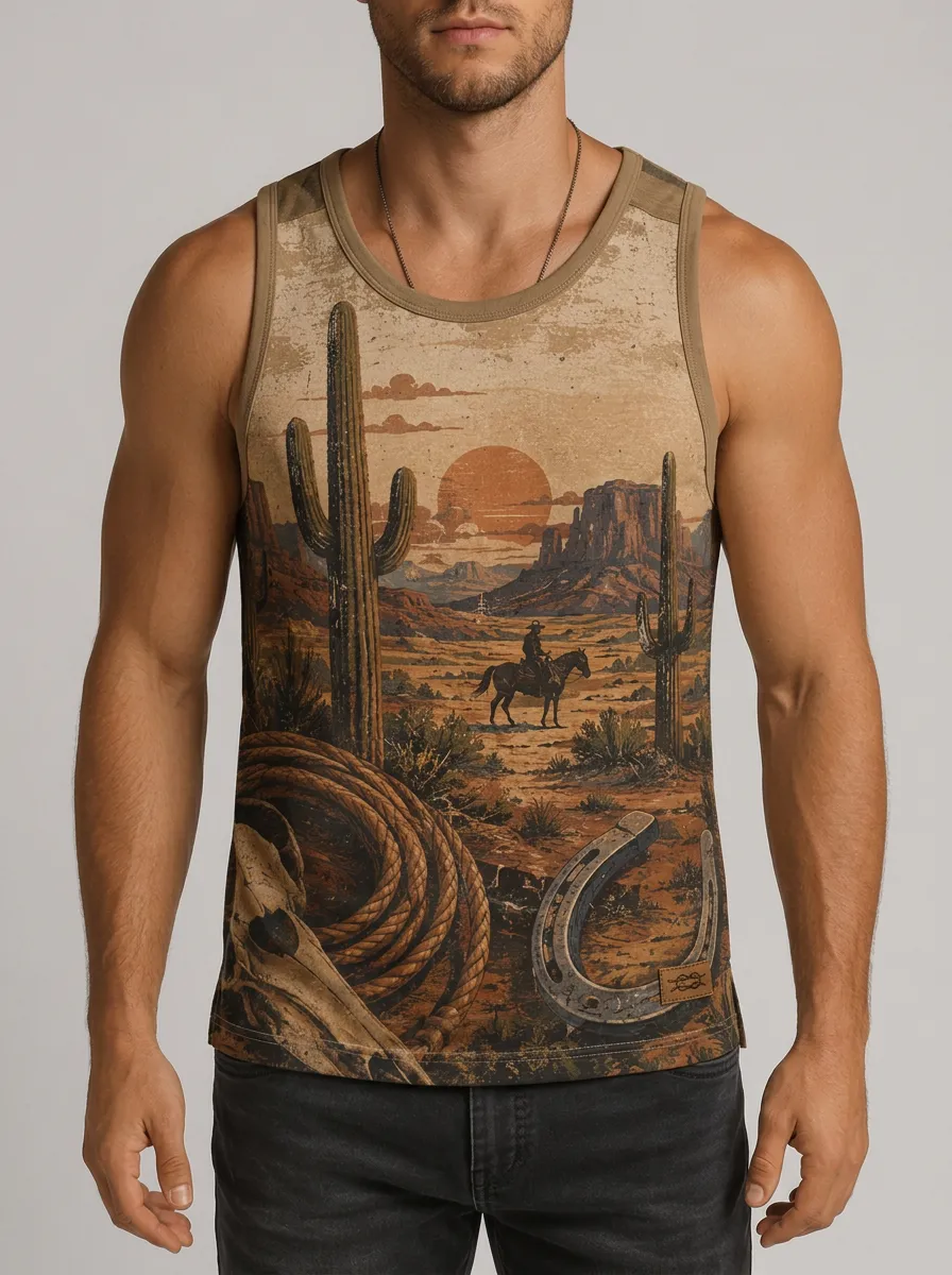 Men's Crew Neck Desert Graphic Print Tank Top