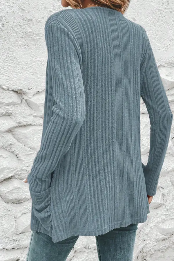 Ribbed Pocketed Open Front Cardigan