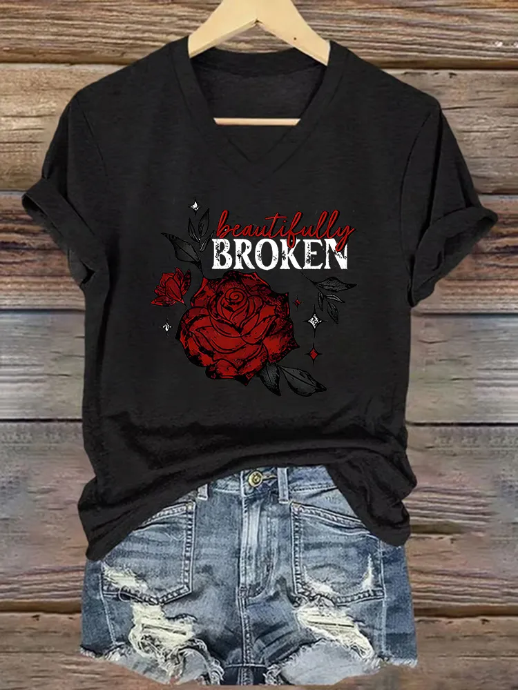 Women's Beautifully Broken V-Neck T-Shirt