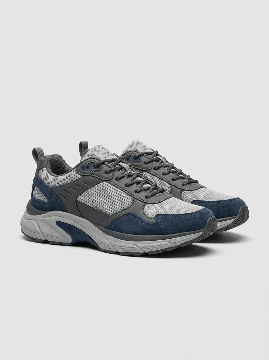 Low-Profile Suede-Panel Mesh-Panel Casual Sneakers