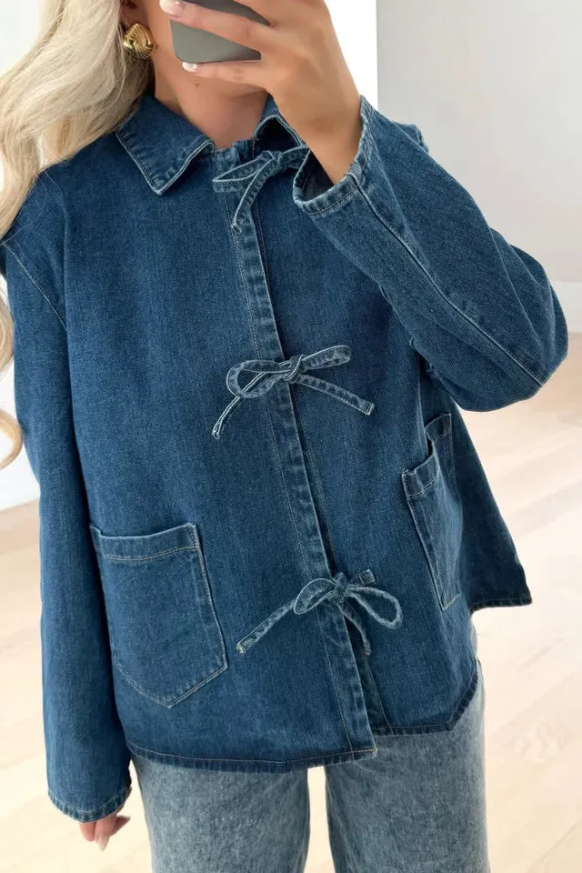 Denim Stand-Collar Long Jacket