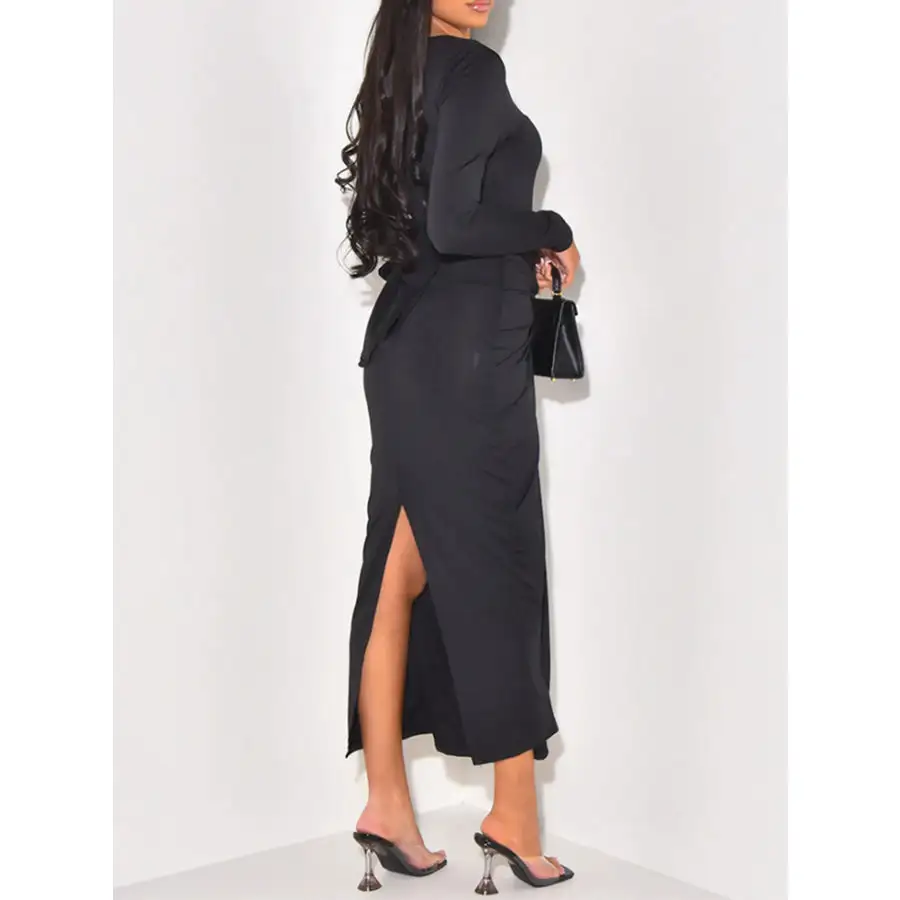 Long Sleeve Tie Front Bodycon Maxi Dress