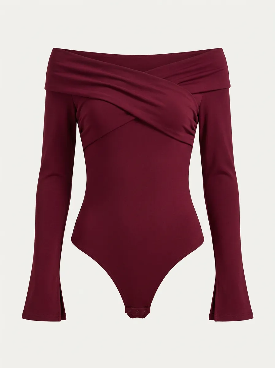 Women's Chic Off-Shoulder Cross-Front Long Sleeve Bodysuit