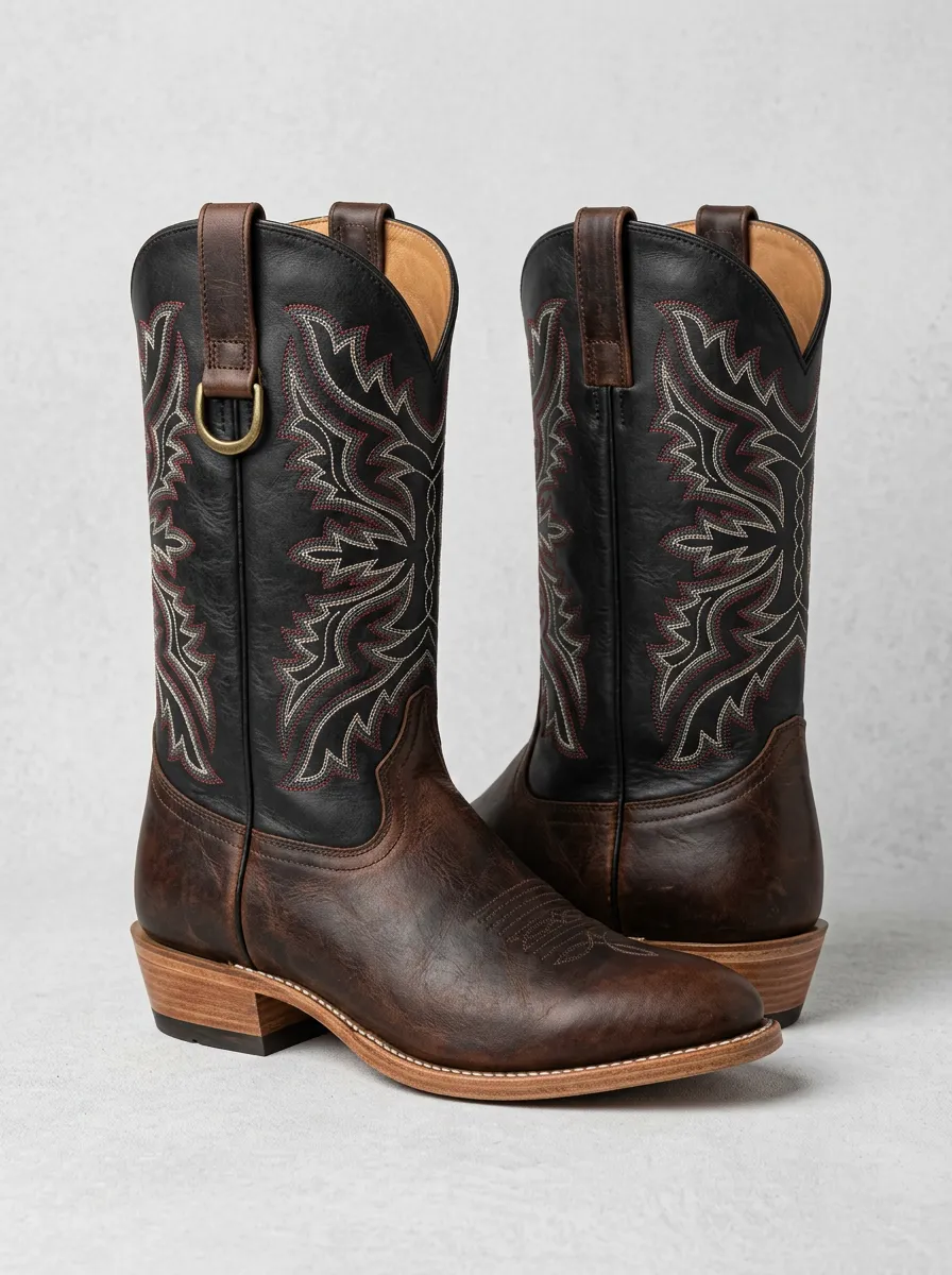Men's Western Cowboy Embroidered Leather Printed Boots