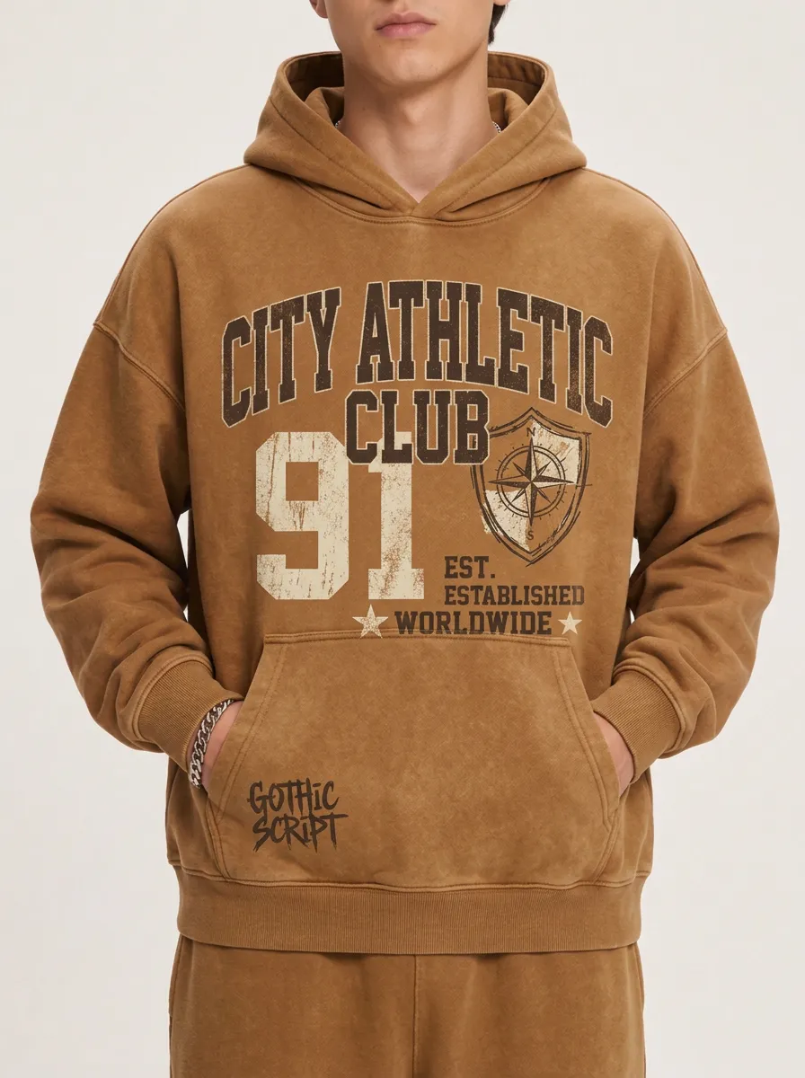Men's City Athletic Club 91 Compass Graphic Printed Hoodie