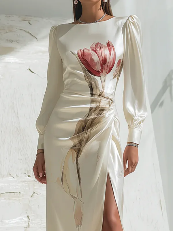 Pleated Long Neck Maxi Dress