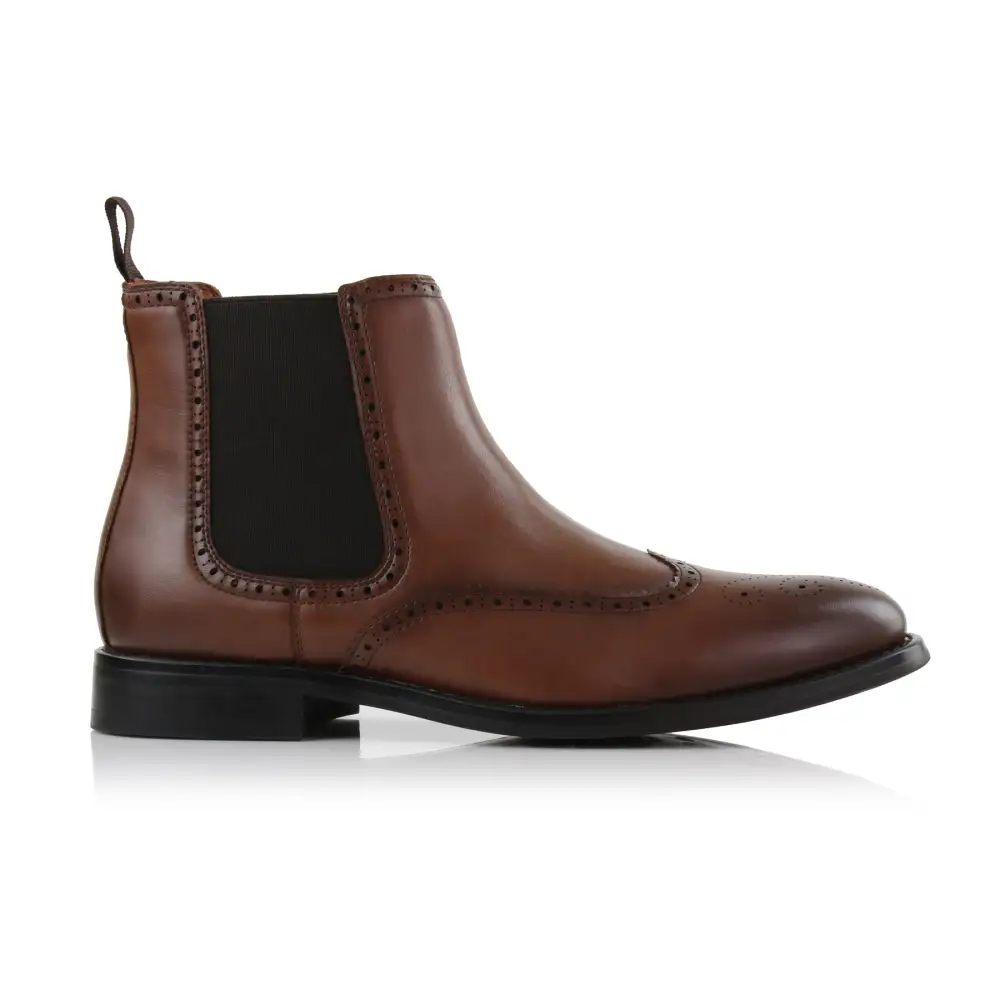 Faux-Leather Wingtip Brogue Chelsea Boots
