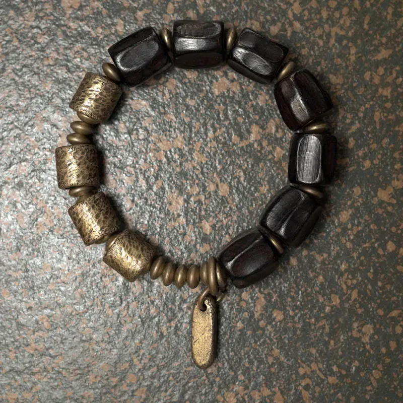 Natural Vintage Ebony Wood Copper Beads Bracelet