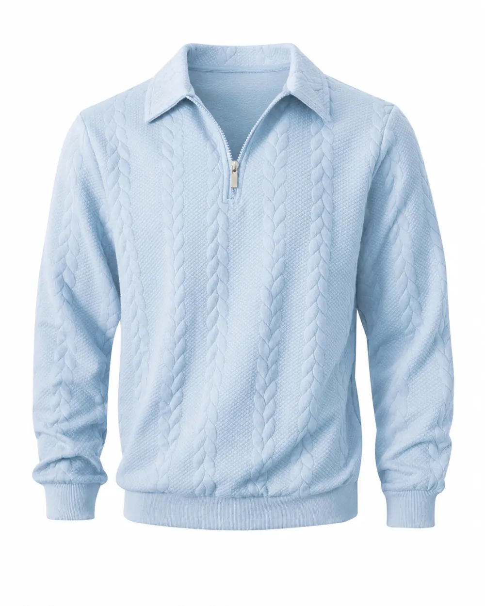 Men's spring knitted long-sleeved slim-fit polo shirt, daily wear, casual and versatile, retro zipper half-button design