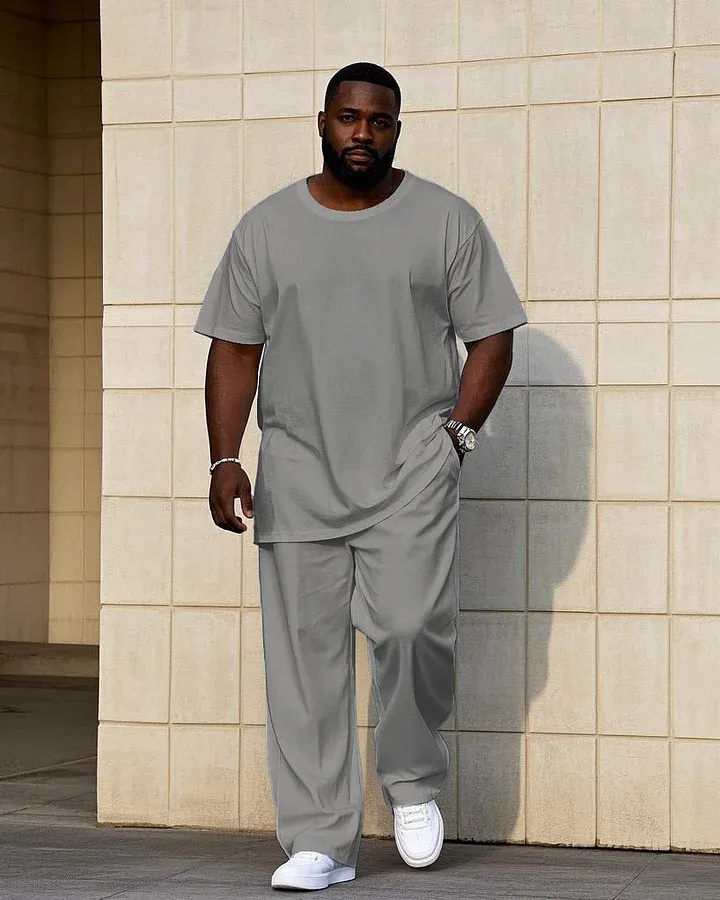 Big Men'S Solid Color 7 Color Short Sleeve T-Shirt Trousers Set