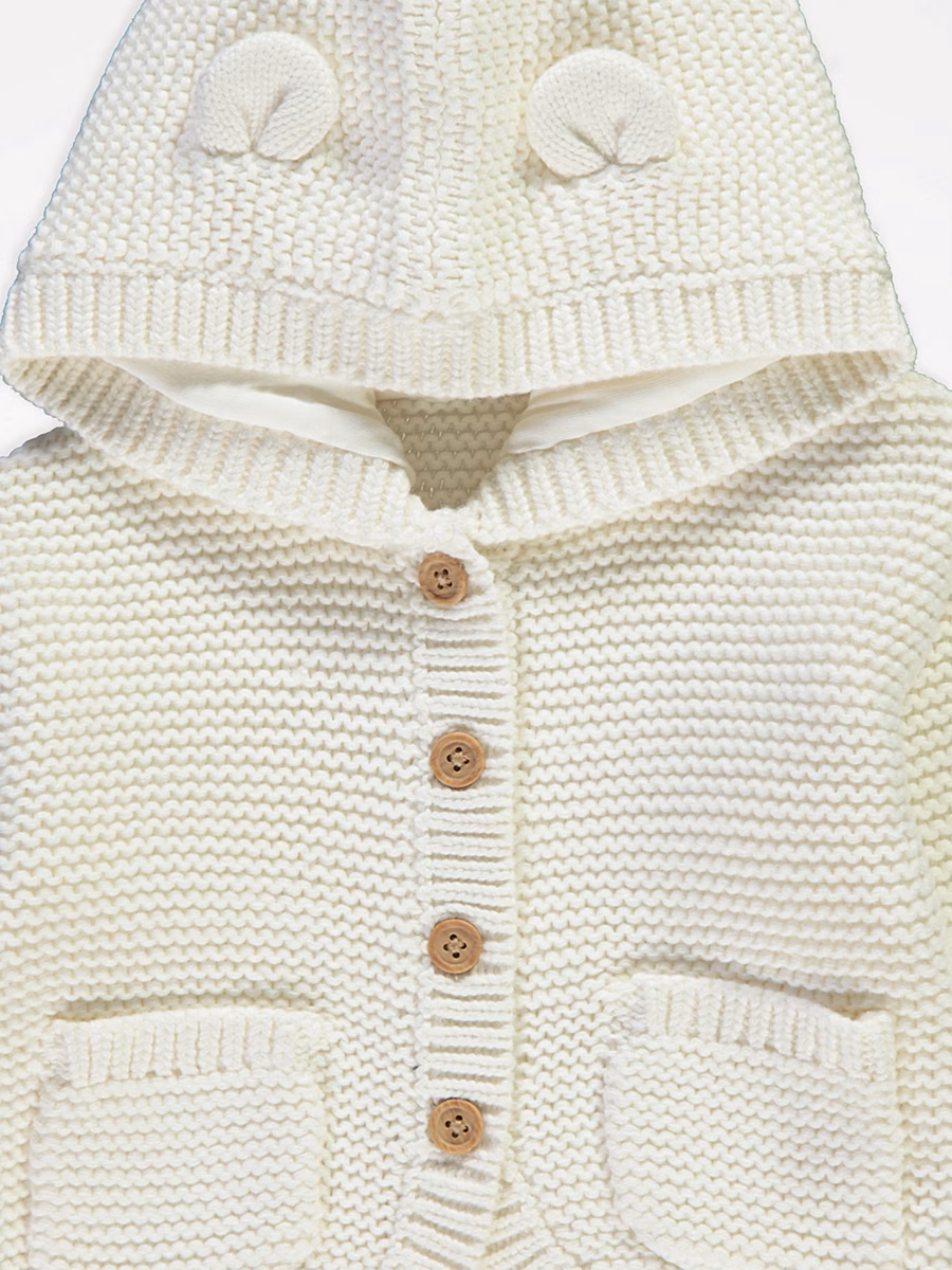 Neutral Chunky Knitted Hooded Cardigan detail 1