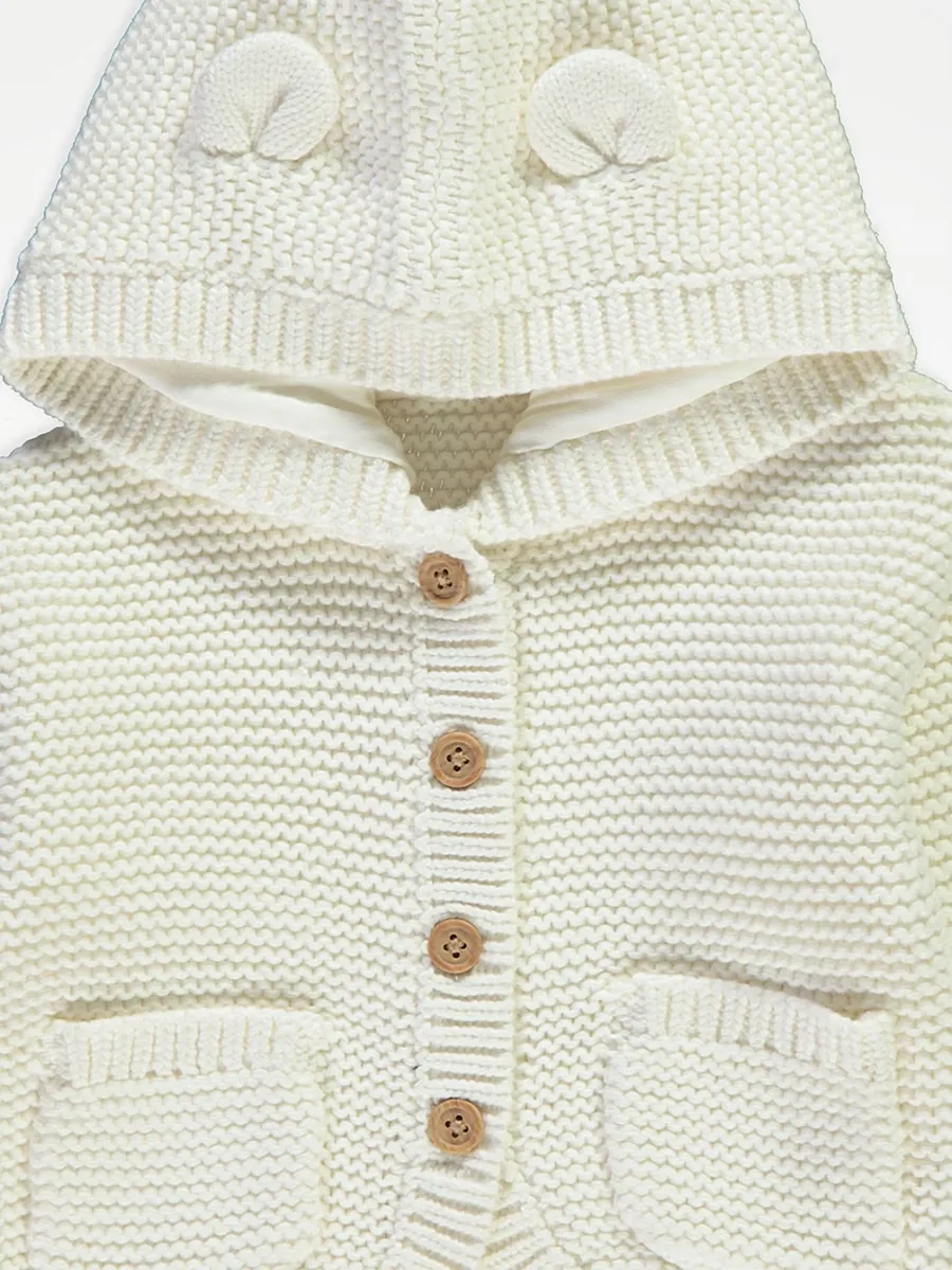 Neutral Chunky Knitted Hooded Cardigan