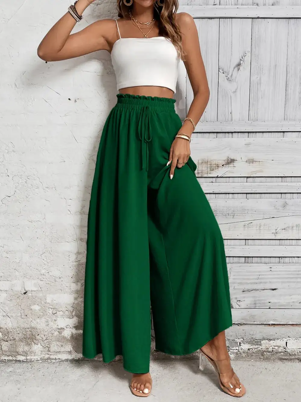 Wide Leg High Waist Tie Waist Pants