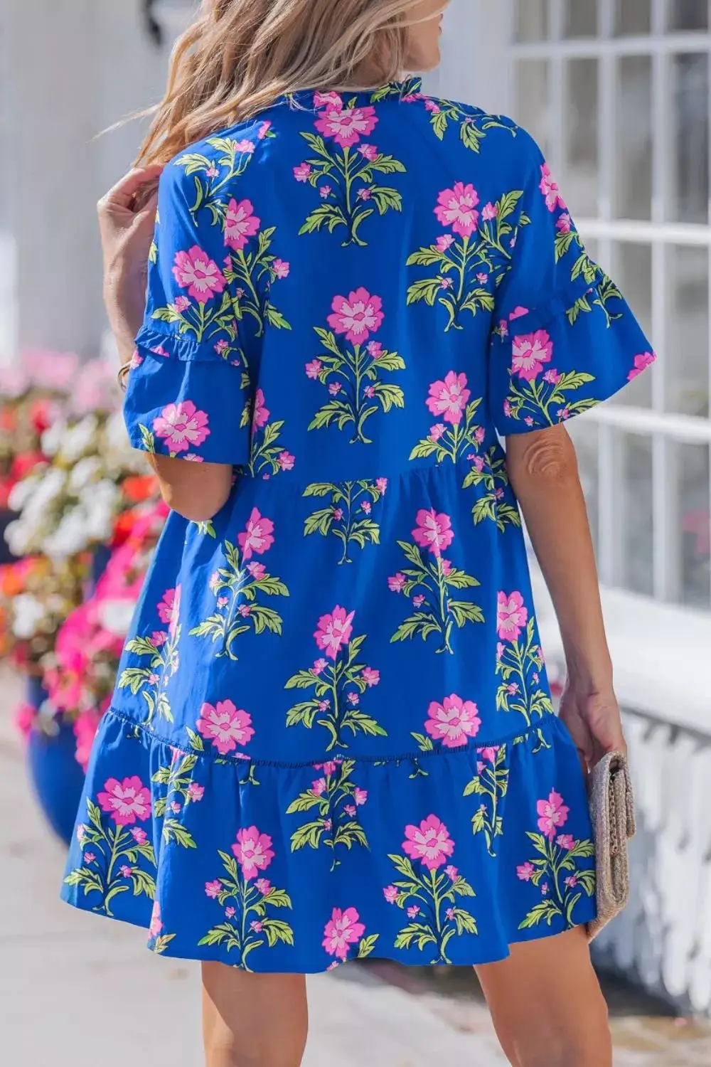 Floral V Neck Short Sleeve Dress Casual
