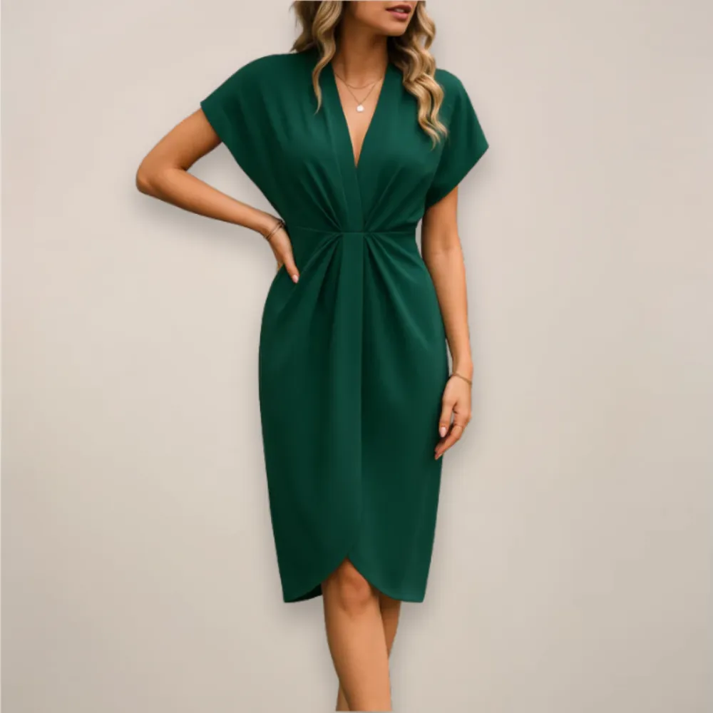  V Neck Wrap Midi Dress