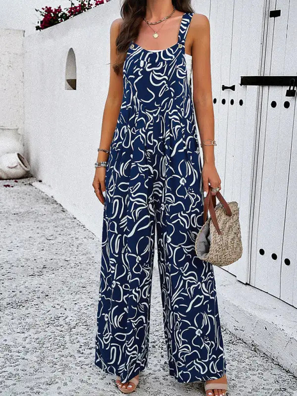 Elegant Abstract Print Overall Jumpsuit